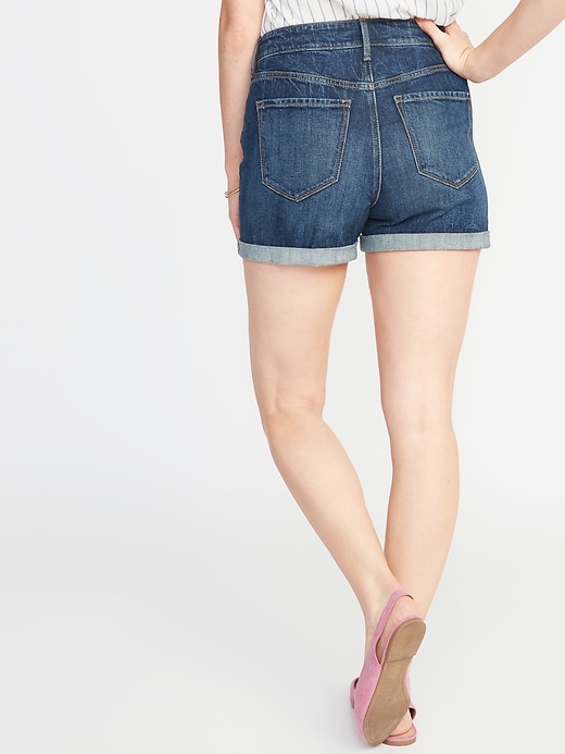 View large product image 2 of 3. High-Waisted Distressed Jean Shorts For Women - 3-Inch Inseam