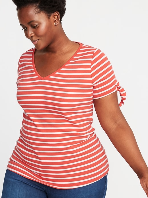 Image number 4 showing, Rib-Knit V-Neck Tie-Sleeve Plus-Size Top