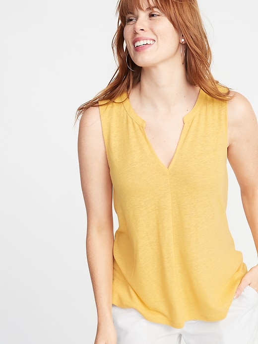 View large product image 1 of 1. Relaxed Linen-Blend Tank for Women