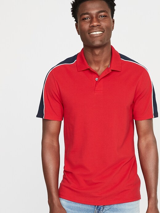 View large product image 1 of 1. Moisture-Wicking Color-Block Piped Pro Polo