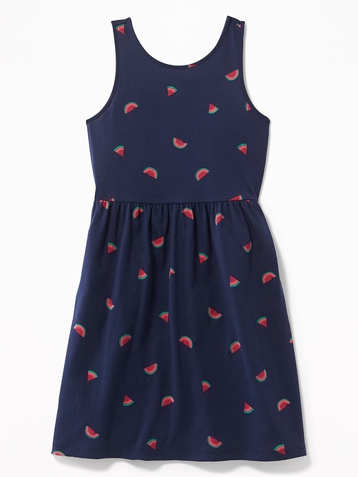 View large product image 1 of 1. Patterned Jersey Fit & Flare Tank Dress for Girls