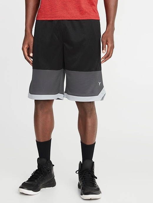 View large product image 1 of 2. Go-Dry Color-Block Mesh Basketball Shorts - 10-inch inseam