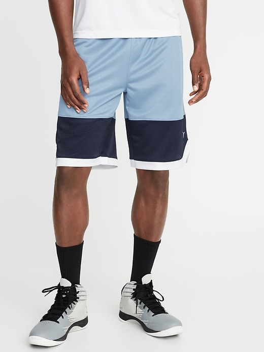 View large product image 1 of 1. Go-Dry Color-Block Mesh Basketball Shorts - 10-inch inseam