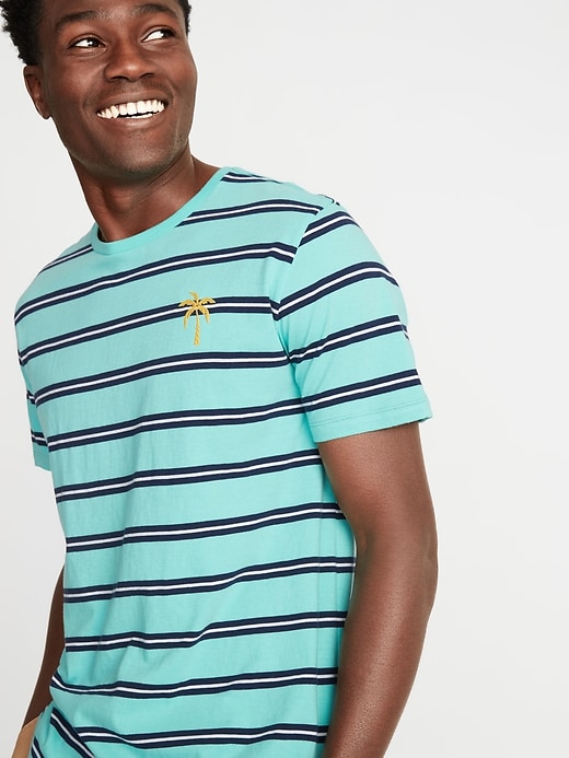 Image number 1 showing, Soft-Washed Striped Embroidered-Graphic Tee