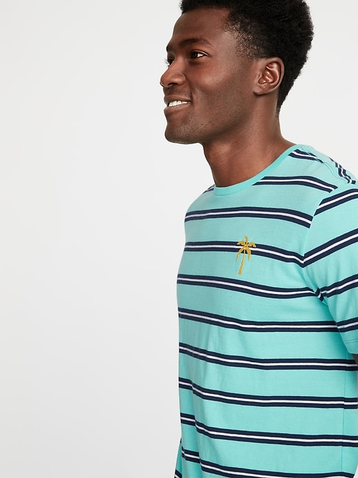 Image number 4 showing, Soft-Washed Striped Embroidered-Graphic Tee