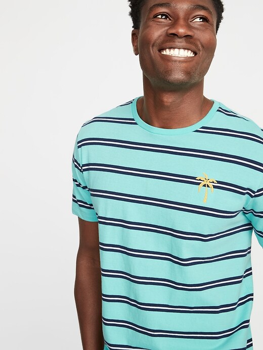 Image number 5 showing, Soft-Washed Striped Embroidered-Graphic Tee