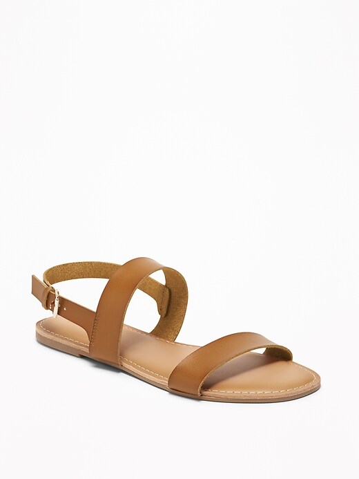 View large product image 1 of 1. Faux-Leather Double-Strap Slingback Sandals for Women