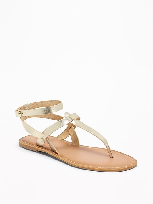 Image number 1 showing, Faux-Leather T-Strap Sandals for Women