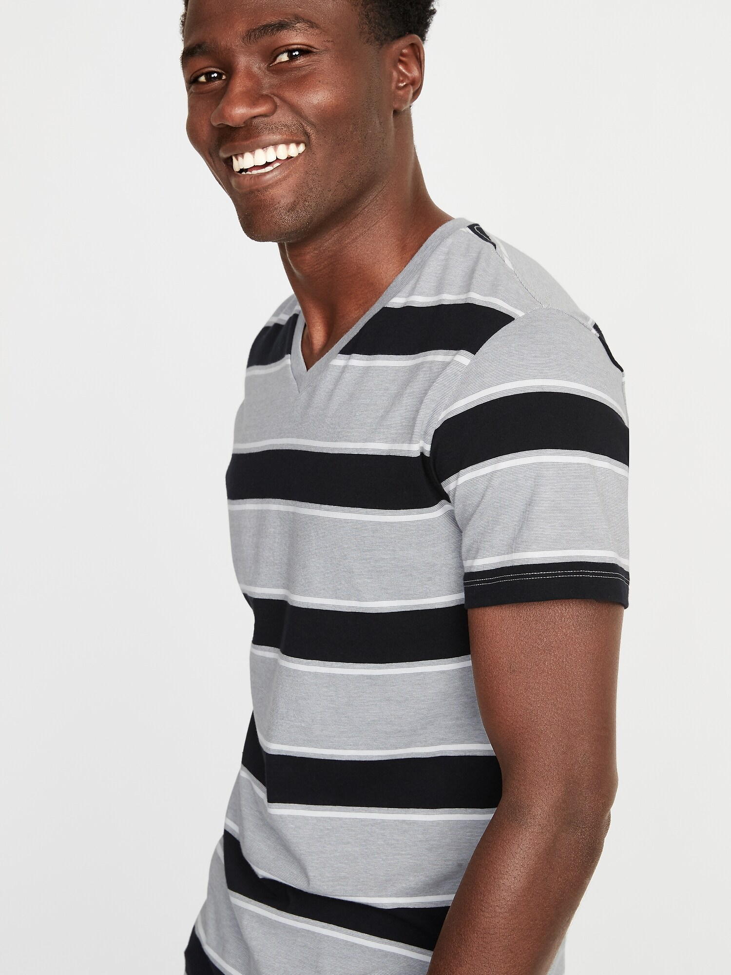 Mens striped v neck t clearance shirts