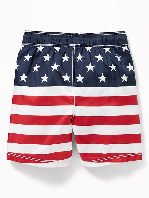 View large product image 2 of 3. Functional Drawstring Flag-Print Swim Trunks for Toddler Boys