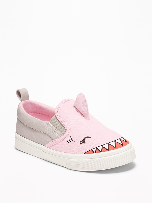 View large product image 1 of 4. Color-Blocked Shark Critter Slip-Ons For Toddler Girls