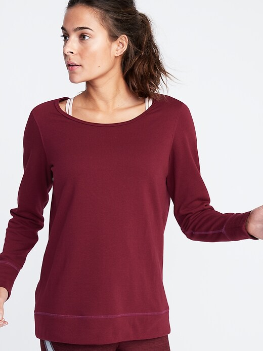 Image number 1 showing, Relaxed French-Terry Keyhole-Back Sweatshirt for Women