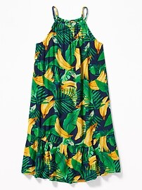 View large product image 3 of 3. Banana-Print High-Neck Swing Dress for Girls