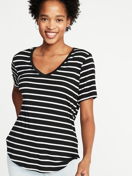 View large product image 1 of 1. Striped Luxe V-Neck Tee for Women