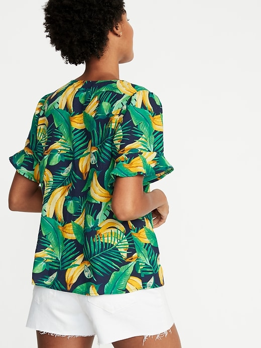 Image number 2 showing, Banana-Print Button-Front Shirt for Women