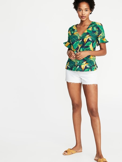 Image number 3 showing, Banana-Print Button-Front Shirt for Women