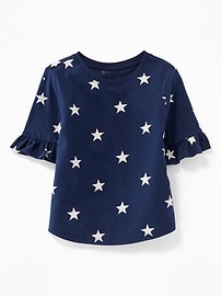 View large product image 3 of 3. Americana-Graphic Ruffle-Sleeve Tee for Toddler Girls