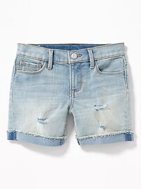 View large product image 3 of 3. Distressed Mid-Length Jean Shorts For Girls
