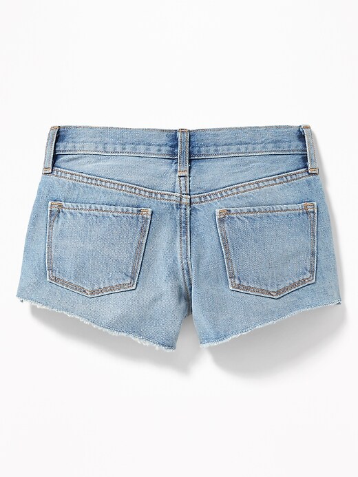 View large product image 2 of 3. Americana Exposed Pocket Distressed Denim Cut-Offs for Girls