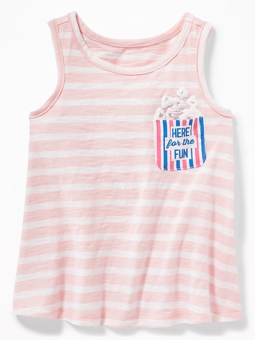 View large product image 1 of 1. Slub-Knit Embellished Graphic Pocket Tank for Toddler Girls