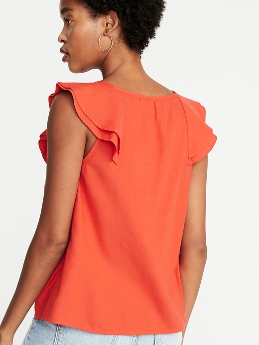 Image number 2 showing, Sleeveless Ruffle-Trim Button-Front Blouse for Women