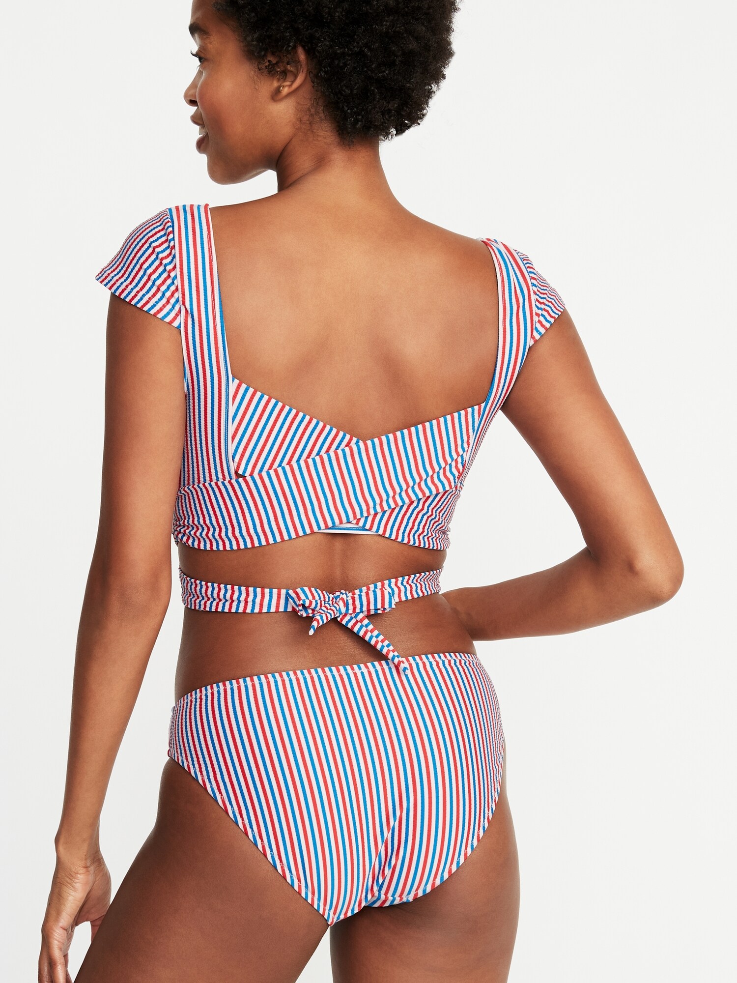 Wrap back cap sleeve sales swim top