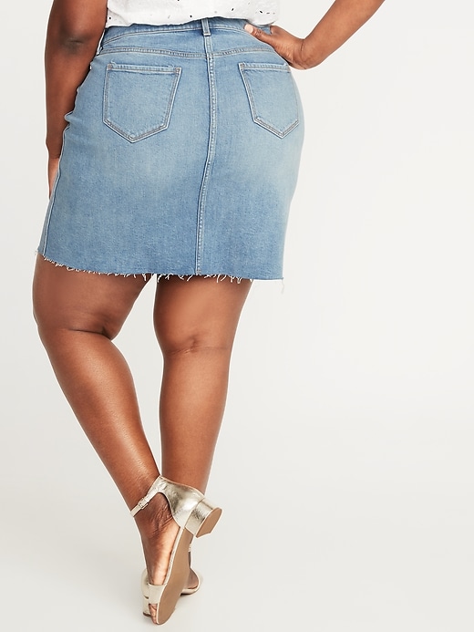 View large product image 2 of 3. High-Waisted Secret-Slim Pockets Button-Fly Plus-Size Jean Skirt