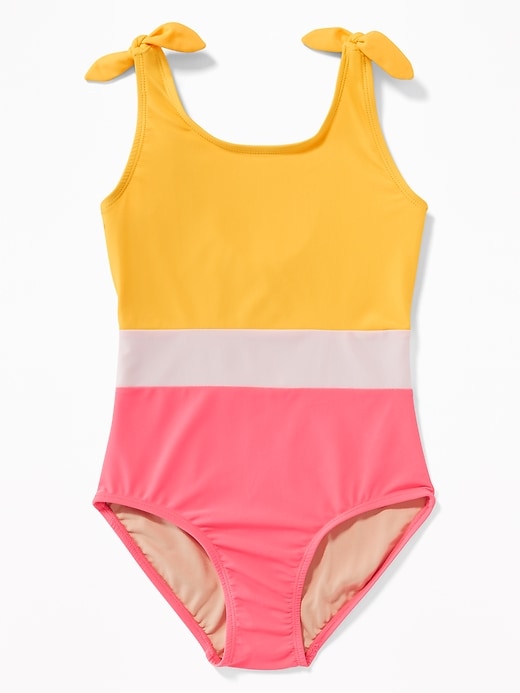 View large product image 1 of 1. Color-Blocked Tie-Shoulder Swimsuit for Girls