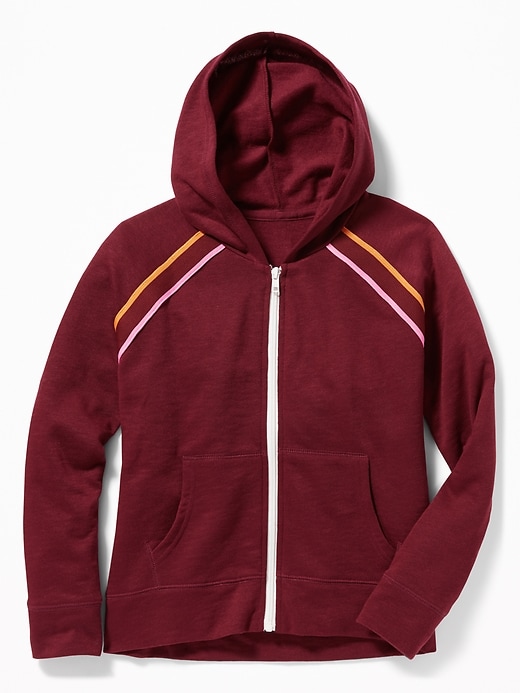 View large product image 1 of 1. Retro Tipped-Stripe Slub-Knit Zip Hoodie for Girls