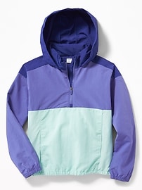 View large product image 3 of 4. Color-Blocked Packable-Hood 1/2-Zip Anorak for Girls