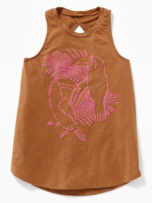 View large product image 1 of 2. Graphic Slub-Knit Twist-Back Tunic Tank for Girls