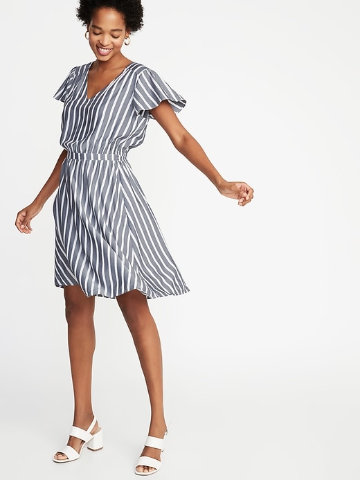 Image number 1 showing, Waist-Defined Striped Dress for Women