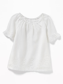 View large product image 4 of 4. Ruffle-Sleeve Cutwork Top for Toddler Girls