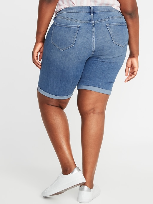 Image number 2 showing, Mid-Rise Secret-Slim Pockets Plus-Size Jean Bermuda Shorts - 9-inch inseam