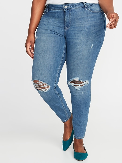 Image number 1 showing, High-Waisted Secret-Slim Pockets Distressed Rockstar Plus-Size Super Skinny Jeans