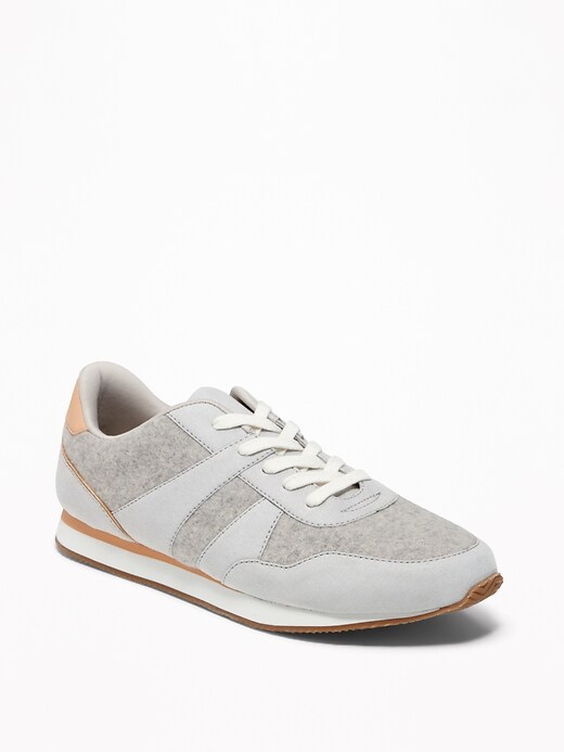 Image number 1 showing, Retro Brushed-Felt Sneakers for Women