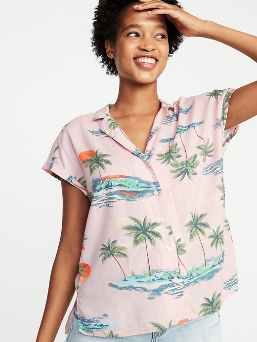 Printed Button-Front Shirt for Women 