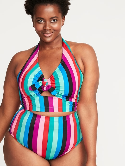 View large product image 1 of 1. Tie-Front Plus-Size Long-Line Halter Swim Top
