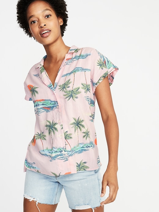 Image number 4 showing, Printed Button-Front Shirt for Women