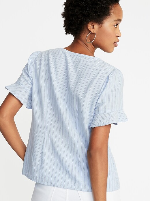 Image number 2 showing, Ruffle-Sleeve Striped Top for Women