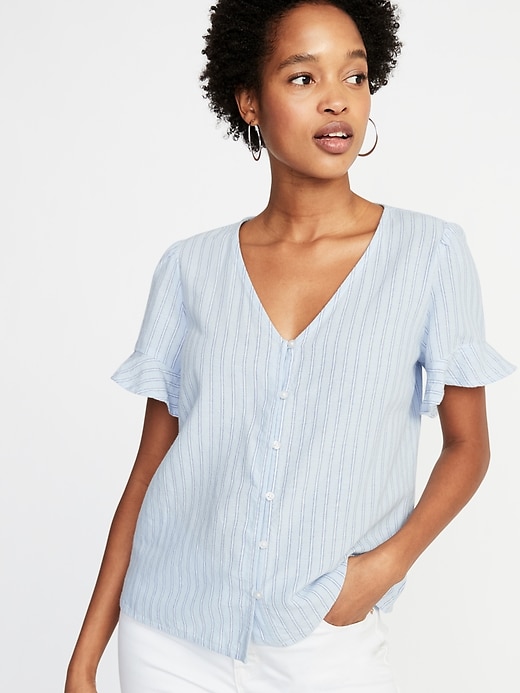 Image number 4 showing, Ruffle-Sleeve Striped Top for Women