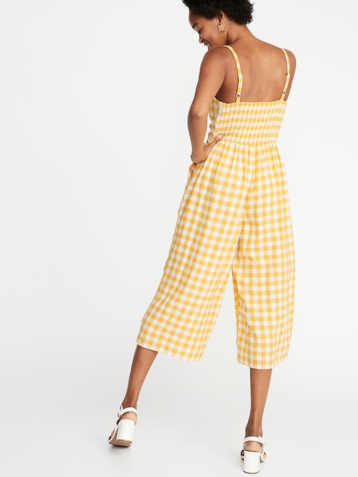 Image number 2 showing, Waist-Defined Square-Neck Gingham Cami Jumpsuit for Women
