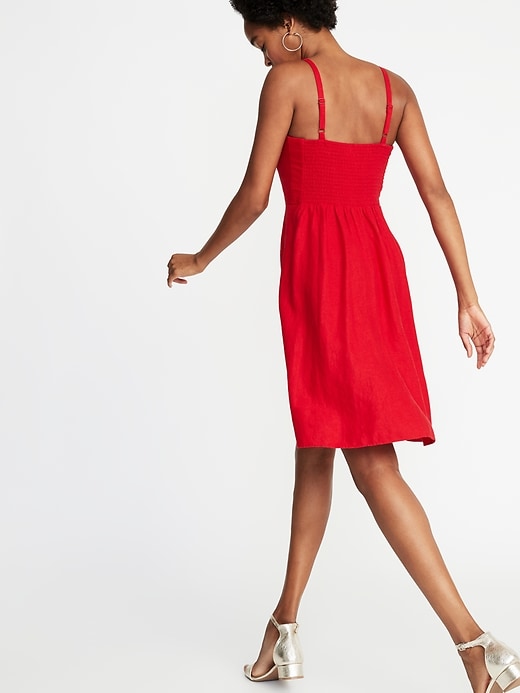 Image number 2 showing, Fit & Flare Tie-Front Linen-Blend Cami Dress for Women