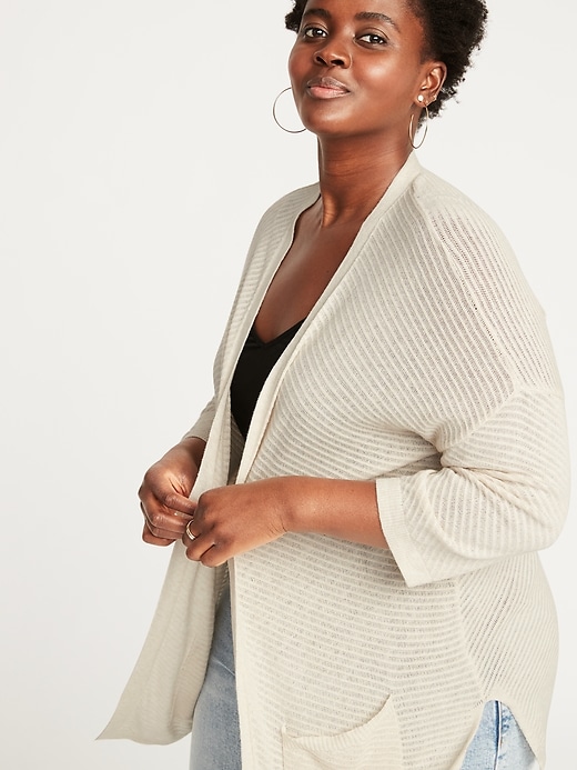 Image number 1 showing, Slub-Knit Open-Front Plus-Size Sweater