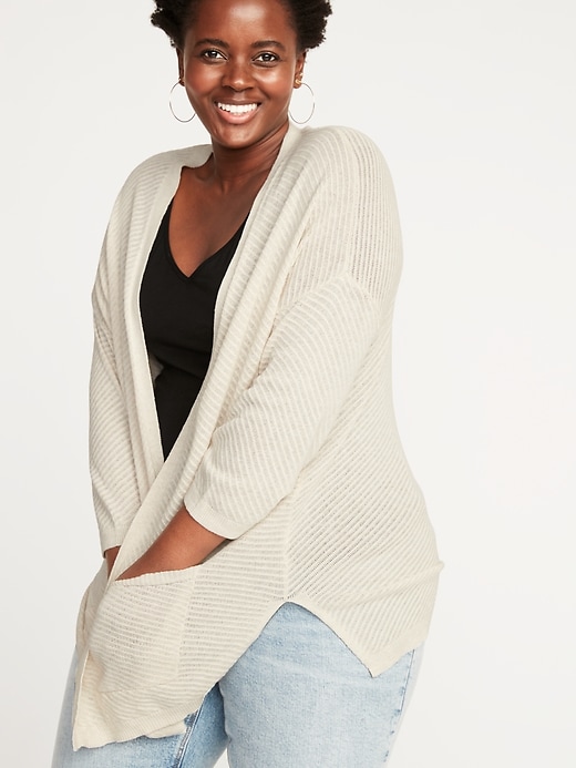 Image number 4 showing, Slub-Knit Open-Front Plus-Size Sweater