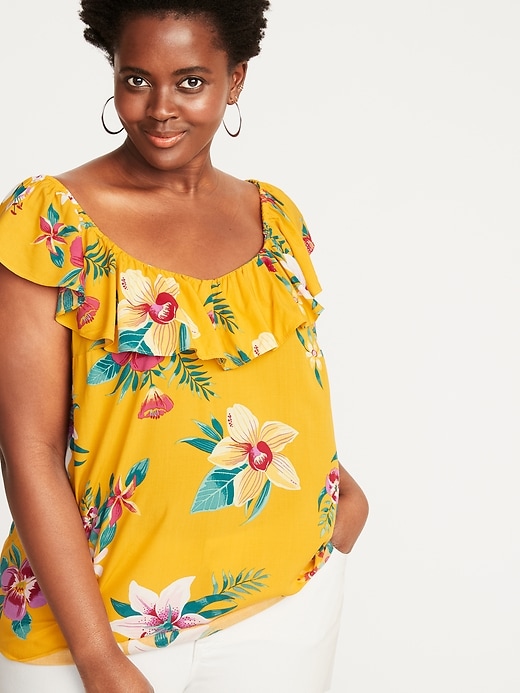 Image number 1 showing, Ruffled Floral-Print Plus-Size V-Neck Blouse