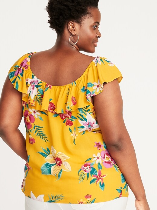 Image number 2 showing, Ruffled Floral-Print Plus-Size V-Neck Blouse
