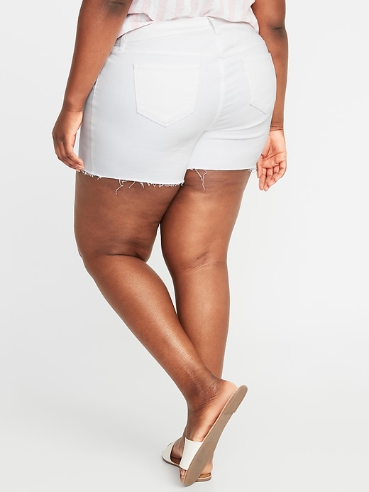 Image number 2 showing, High-Waisted Secret-Slim Pockets Plus-Size White Jean Cut-Off Shorts - 5-Inch inseam