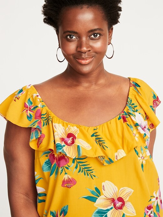 Image number 4 showing, Ruffled Floral-Print Plus-Size V-Neck Blouse