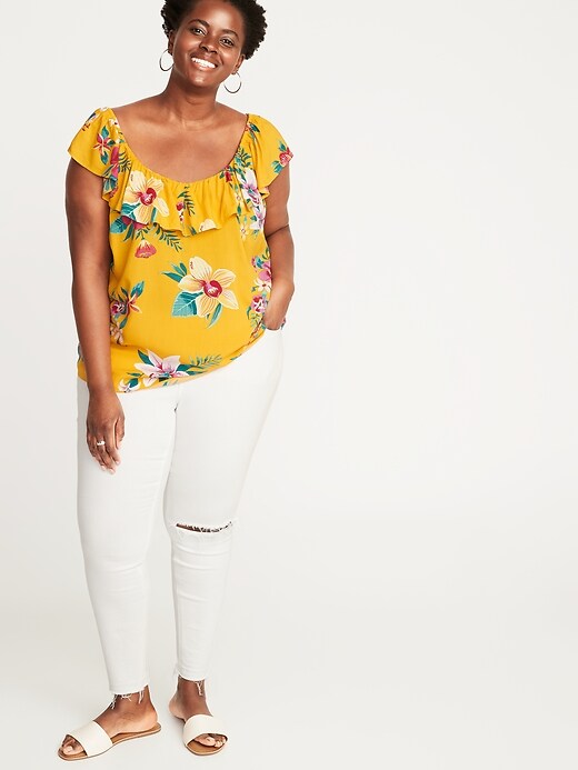 Image number 3 showing, Ruffled Floral-Print Plus-Size V-Neck Blouse